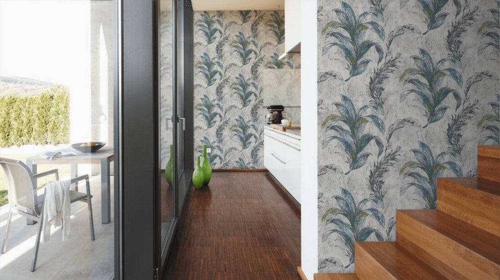 Modern Textured Wallpaper With Floral, 304561, Beige Green, Sample