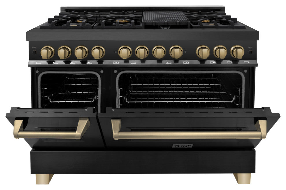 ZLINE 48" Dual Fuel Range, Black Stainless With Champagne Bronze RABZ-48-CB
