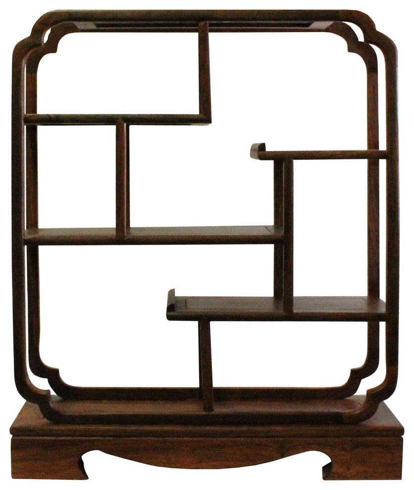 Chinese Yellowish Brown Wood Rectangular Small Curio Display Stand Hws206