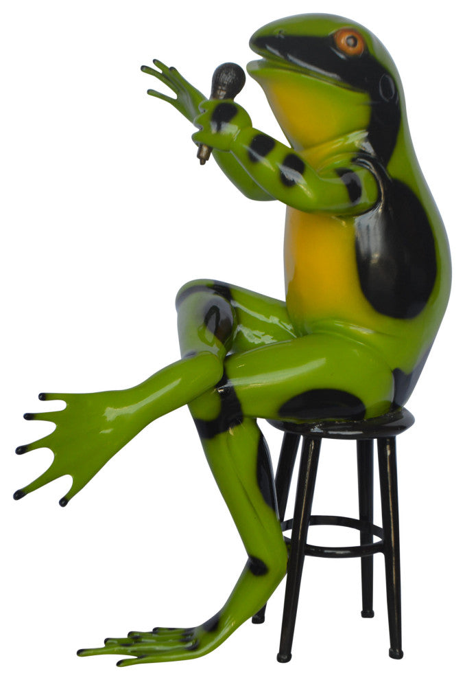 Comedic Green Frog bronze statue - Size: 25"L x 20"W x 30"H.