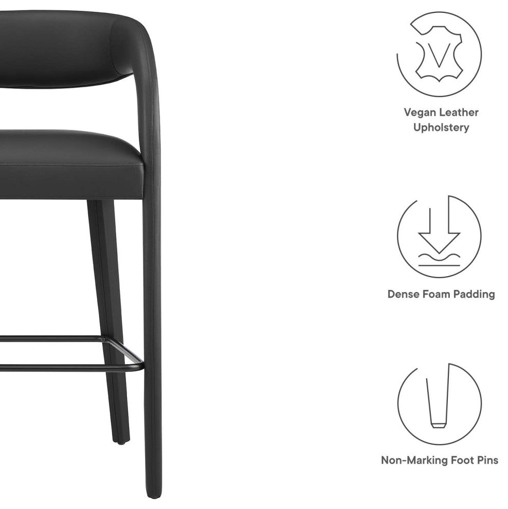 Pinnacle Vegan Leather Bar Stool Set of 2, Black Black