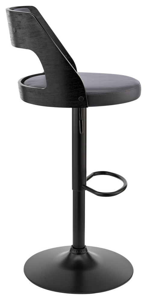Gray Upholstered Black Base Adjustable Swivel Bar Stool
