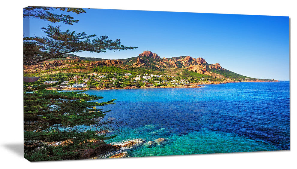 "Esterel Rocks Beach Coast in Blue" Seashore Wall Art, 40"x20"