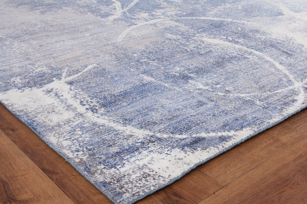Fine Pure Silk Hand-Knotted Silk Blue/Gray/Ivory Area Rug