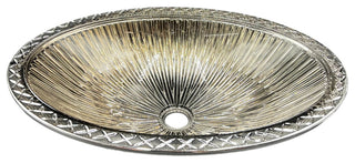 Olive Tempered Glass Oval Vessel Bathroom Sink, Silver