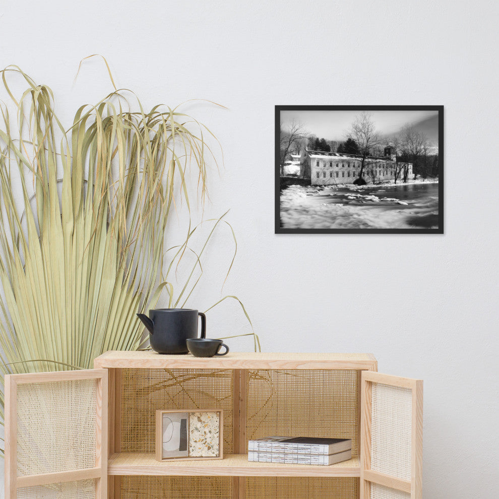 Winter at Powder Mill Rural Landscape Framed Photo Paper Wall Art Prints, Black, 18" X 24"