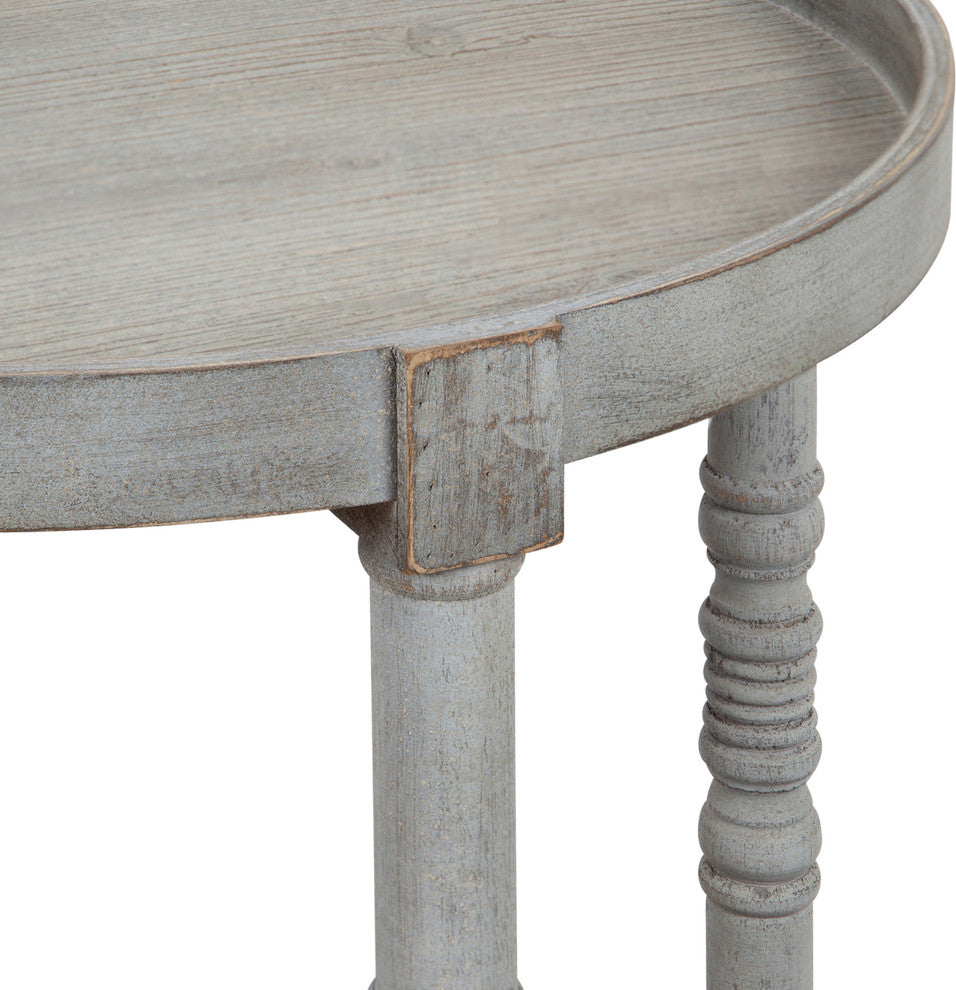 Bellport Round Wood Side Table with Shelf, Gray 20x20x24