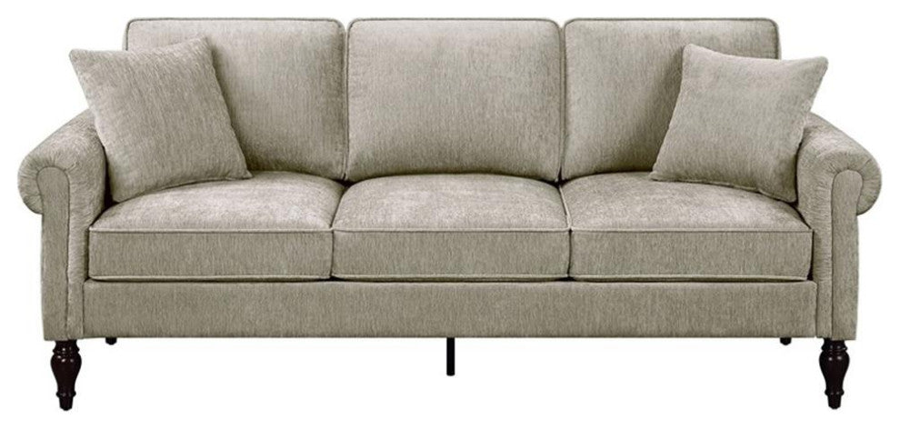 Furniture of America Elm Contemporary Chenille Upholstered Sofa in Light Brown