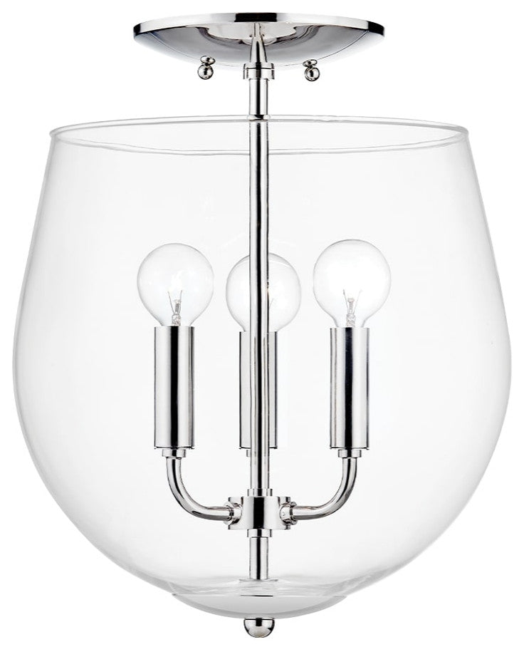 Bobbi 3-Light Semi Flush Mount, Polished Nickel