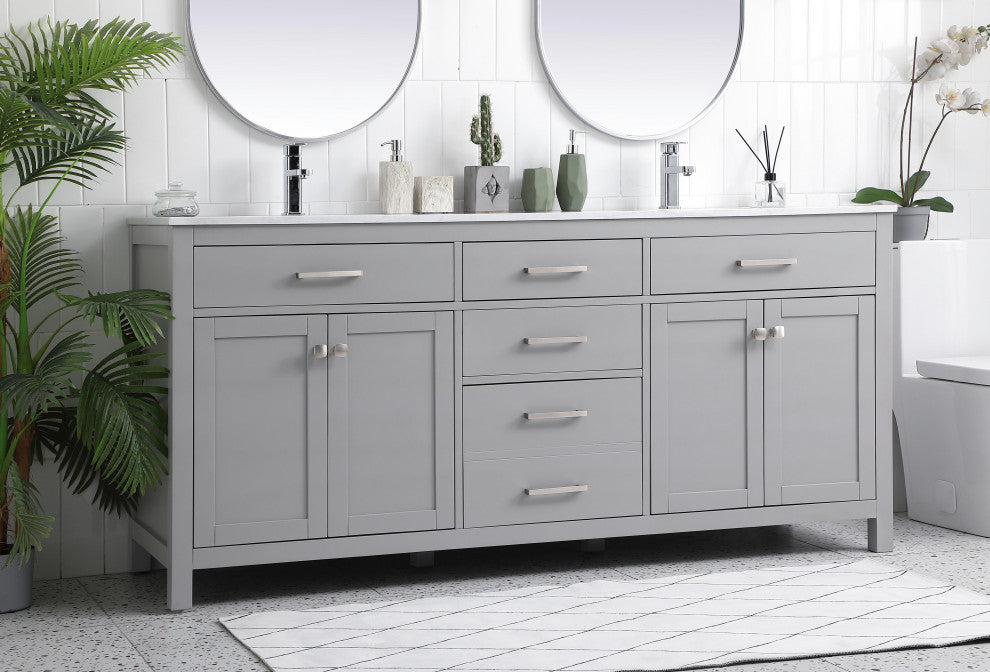 72" Double Bathroom Vanity, Grey