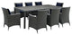 Modway Sojourn 9 Piece Outdoor Patio Sunbrella Dining Set, Canvas Navy