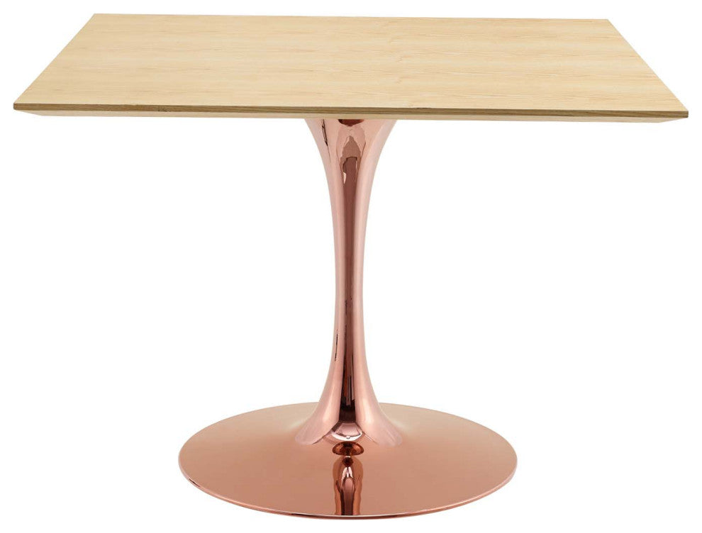Dining Table, Square, Wood, Rose Gold Brown Natural, Modern, Bistro Restaurant