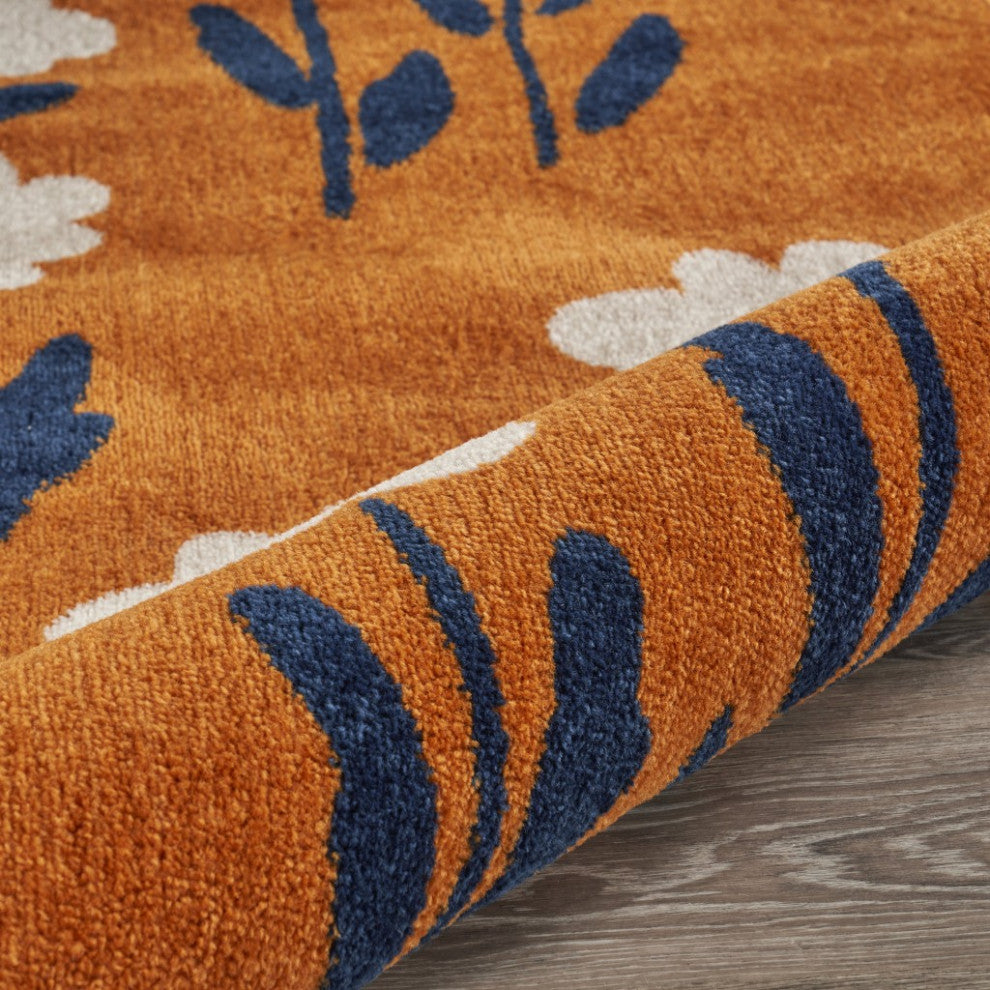 8" x 9" Orange and Ivory Flower Field Area Rug