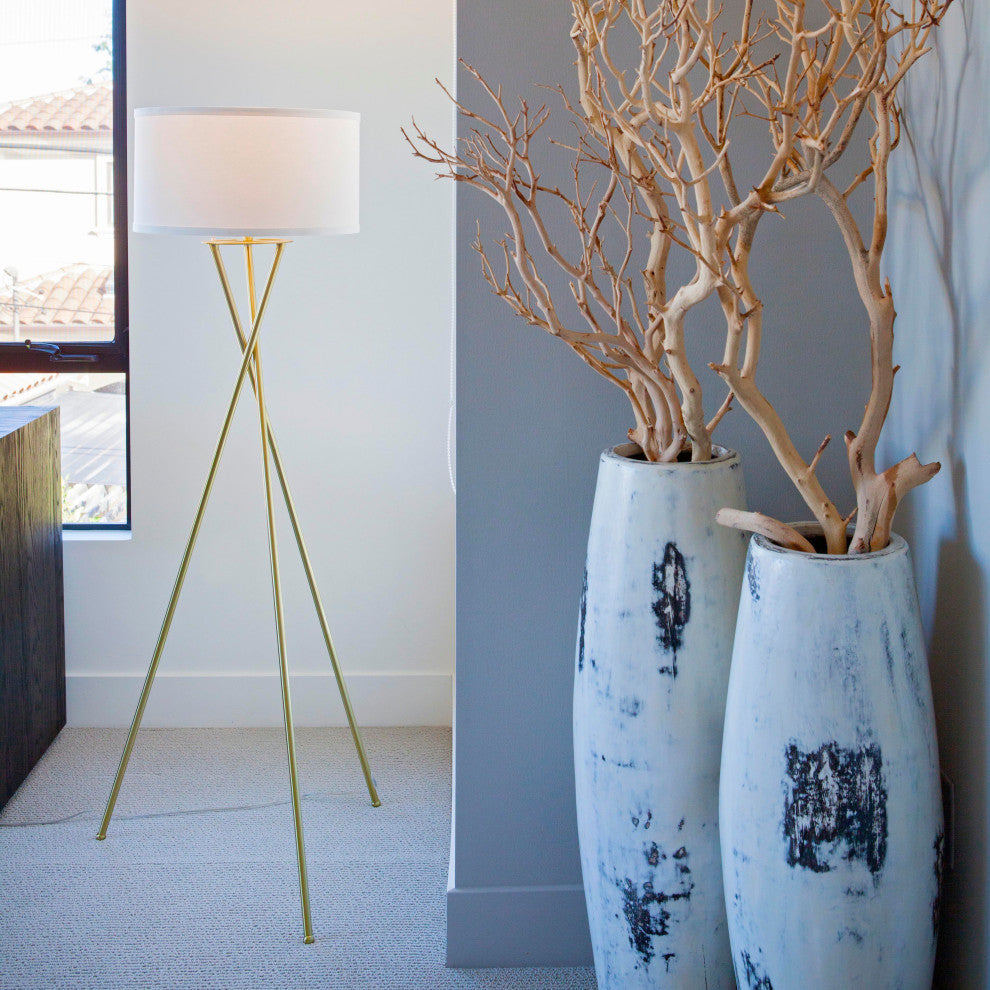 Brightech Jaxon Tripod LED Floor Lamp "“ Mid Century Modern, Living Room Standing, Antique Brass