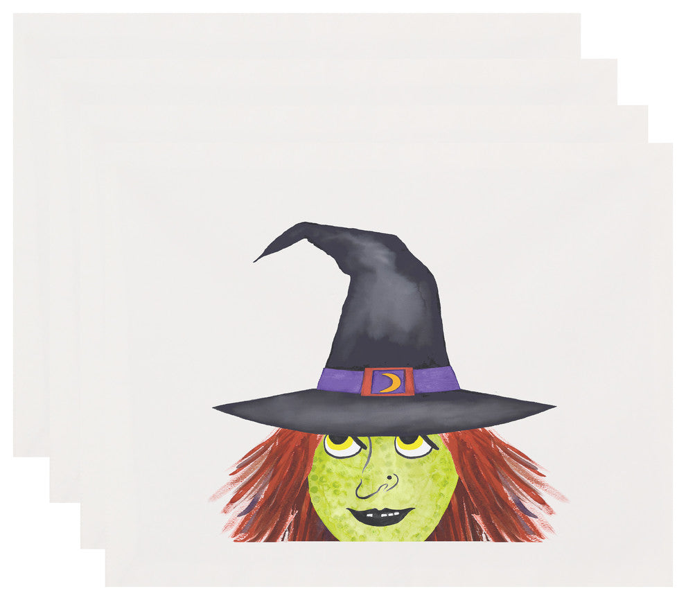 Peek A Boo Witch 18"x14" Cream Halloween Print Placemat, Set of 4