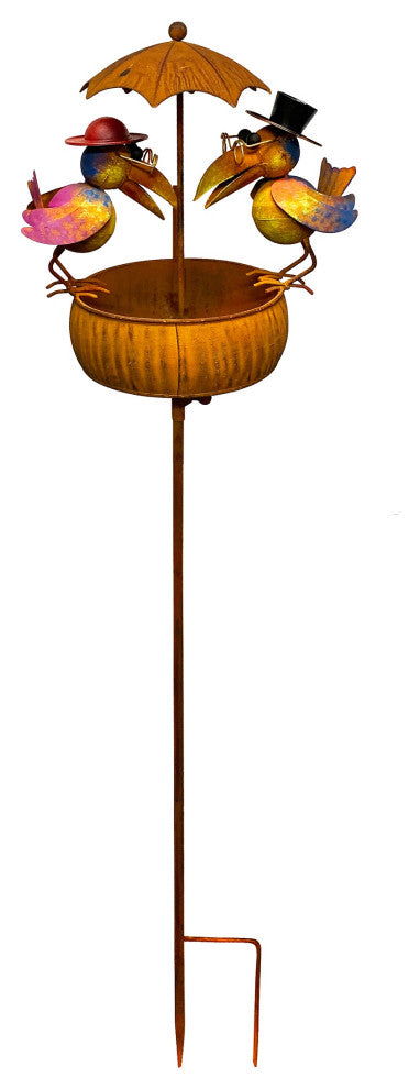 Metal Rustic Bird Feeder Outdoor Garden Stake with Crows