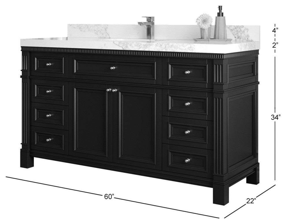 Paris 60" Single Sink Bathroom Vanity, Black 2" Viola Brown