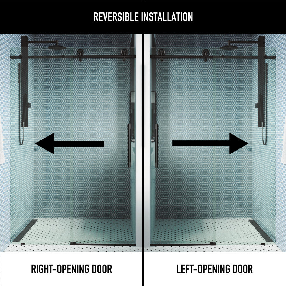 VIGO Elan Cass Aerodynamic 48" to 52" W x 76" H Frameless Sliding Shower Door, Matte Black, Clear Glass