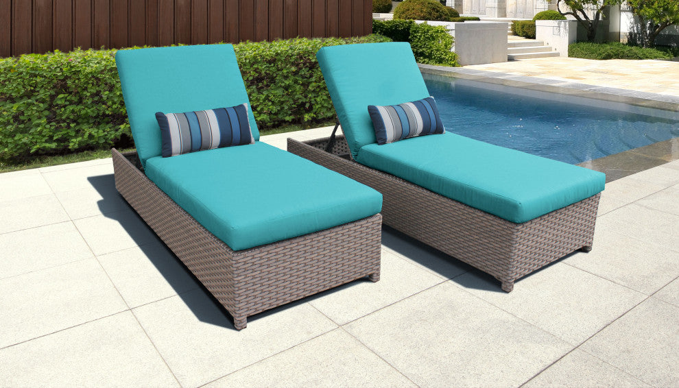 Florence Wheeled Chaise Set of 2 Outdoor Wicker Patio Furniture in Aruba