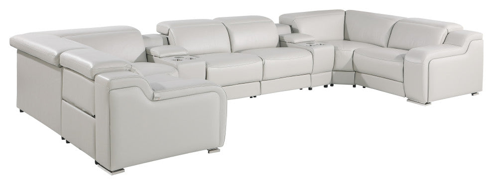 Marco-8-Piece 2-Power Reclining Italian Leather Sectional, Light Gray