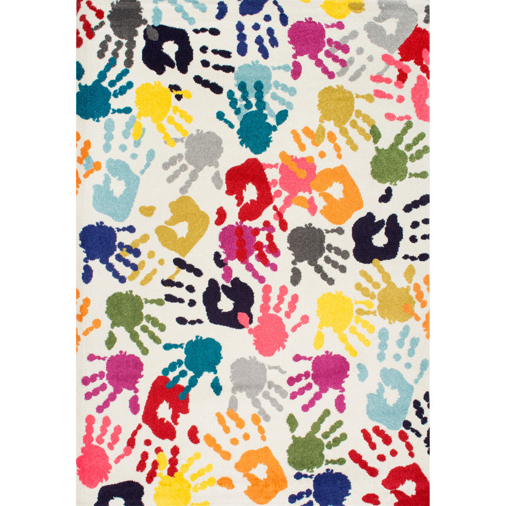 Nuloom Machine Made Contemporary Kids Handprint Collage Rug, Multicolor 6'7"x9'