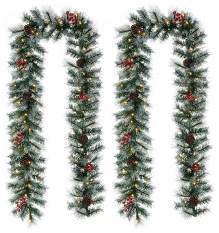 2-Pack 9' Pre-Lit Christmas Garland with 50 Warm White Lights with Timer