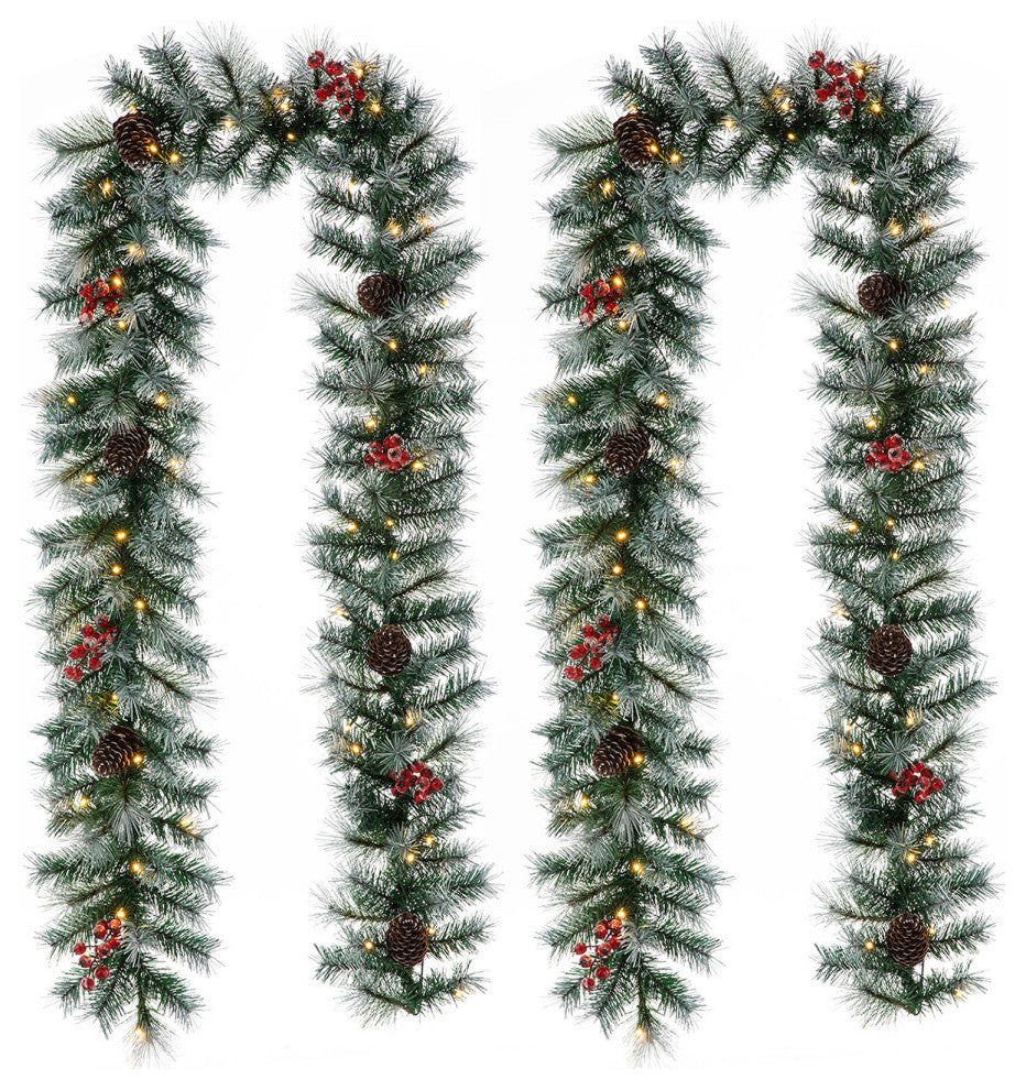 2-Pack 9' Pre-Lit Christmas Garland with 50 Warm White Lights with Timer