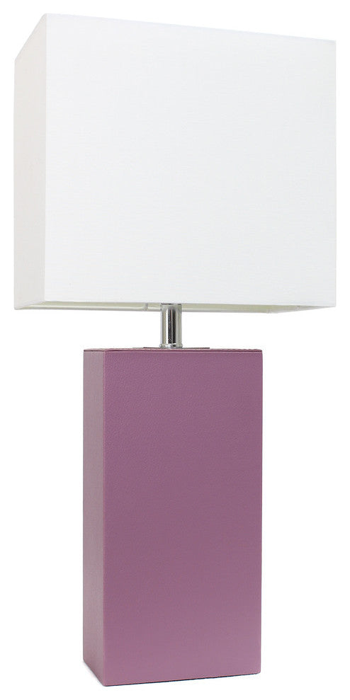 Elegant Designs Modern Leather Table Lamp With White Fabric Shade, Purple