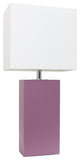 Elegant Designs Modern Leather Table Lamp With White Fabric Shade, Purple