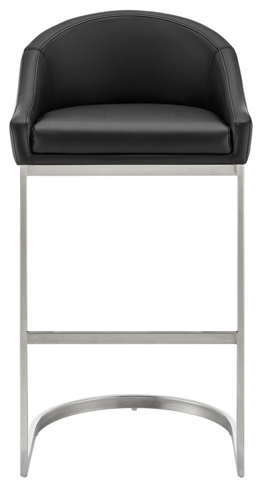 Atherik Counter Stool, Brushed Stainless Steel With Faux Leather, Black