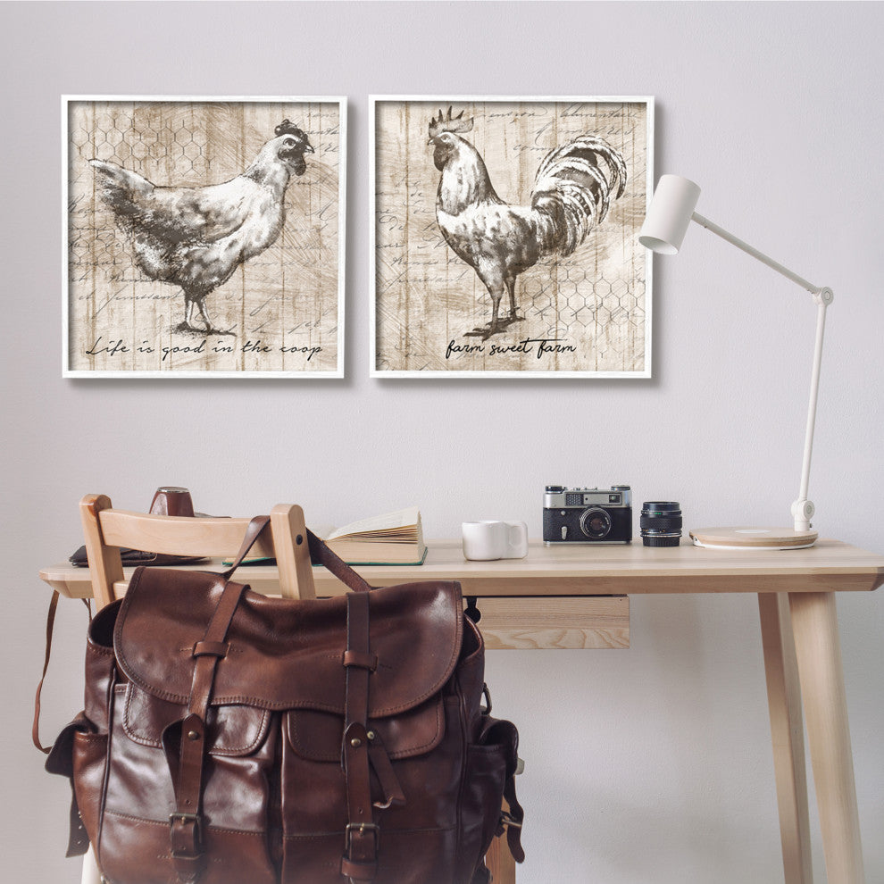 Rustic Hen Rooster Illustration Life is Good Phrases,24 x 24