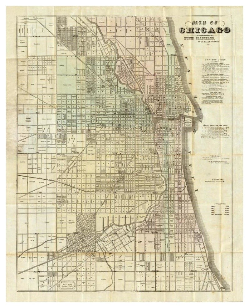 "Map of Chicago, 1857" Digital Paper Print by Rufus Blanchard, 31"x38"