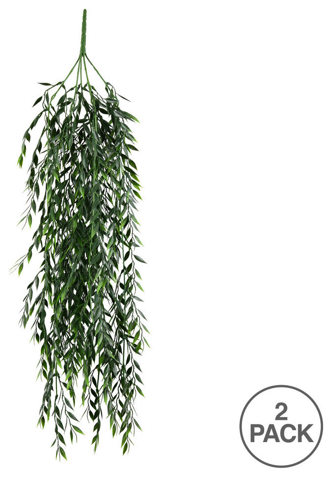 Vickerman Fi191331 30" Artificial Green Salix Leaf Hanging Bush, Pack of 2