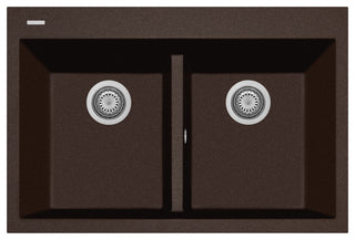 One Series 33" Drop-In Double-Bowl Granite Sink, Brown, Drop-in