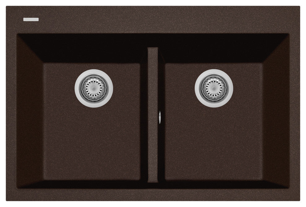 One Series 33" Drop-In Double-Bowl Granite Sink, Brown, Drop-in