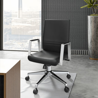 LeisureMod Aleen Upholstered Leather Office Chair With Swivel and Tilt, Black