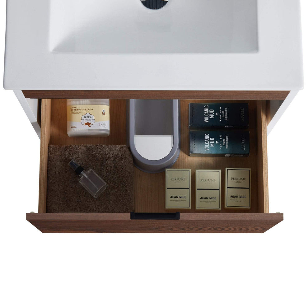 Alpine Wall Mount Bathroom Vanity and Sink, Brown Walnut, 20"
