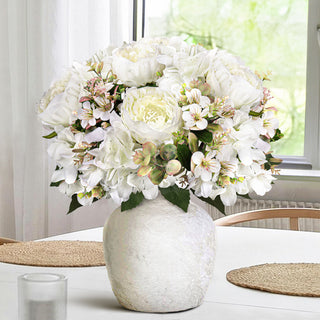 Set of 2 Cream White Artificial Peony Hydrangea Flower Stem Bush Bouquet 17"