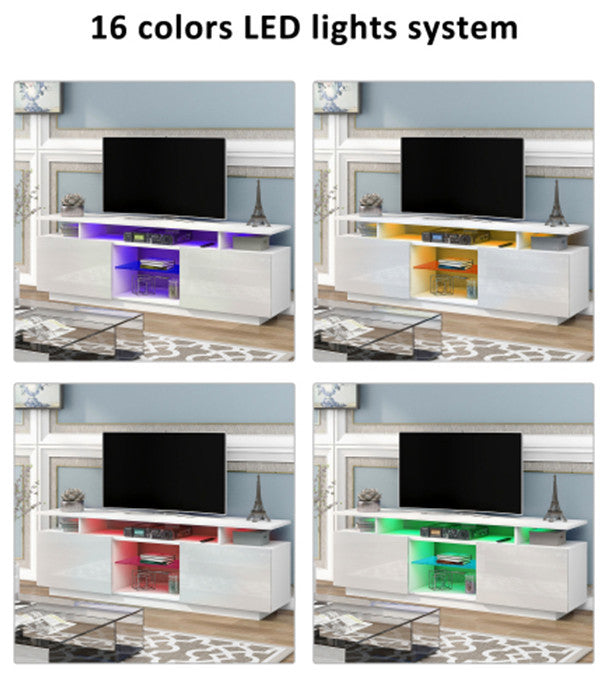 Modern TV Stand with LEDs White Particle Board TV cabinet