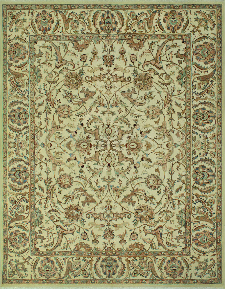 Turkish-Knotted Aesoburn Ivory/Gold Rug, 8'3x10'3