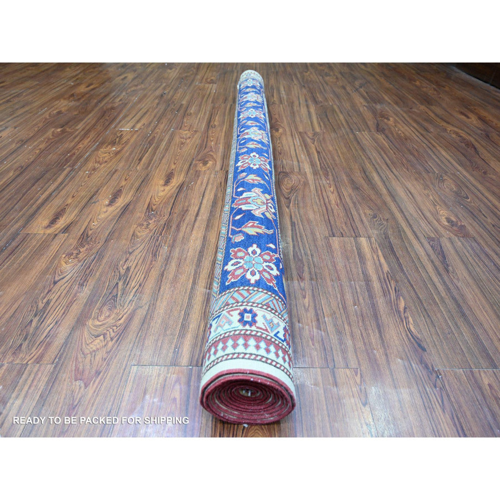 Feather White Afghan Weave Super Kazak Pure Wool Oriental Rug, 6'9"x9'4"