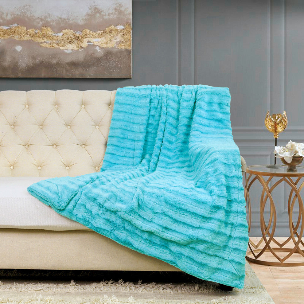 Derby Jumbo Over-Sized Double Sided Faux Fur Throw Blanket, Sky Blue, 60"x80"