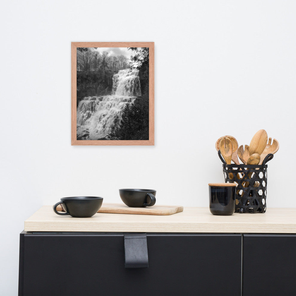 Chittenango Waterfall in Black and White Framed Photo Paper Wall Art Prints, Red Oak, 11" X 14"