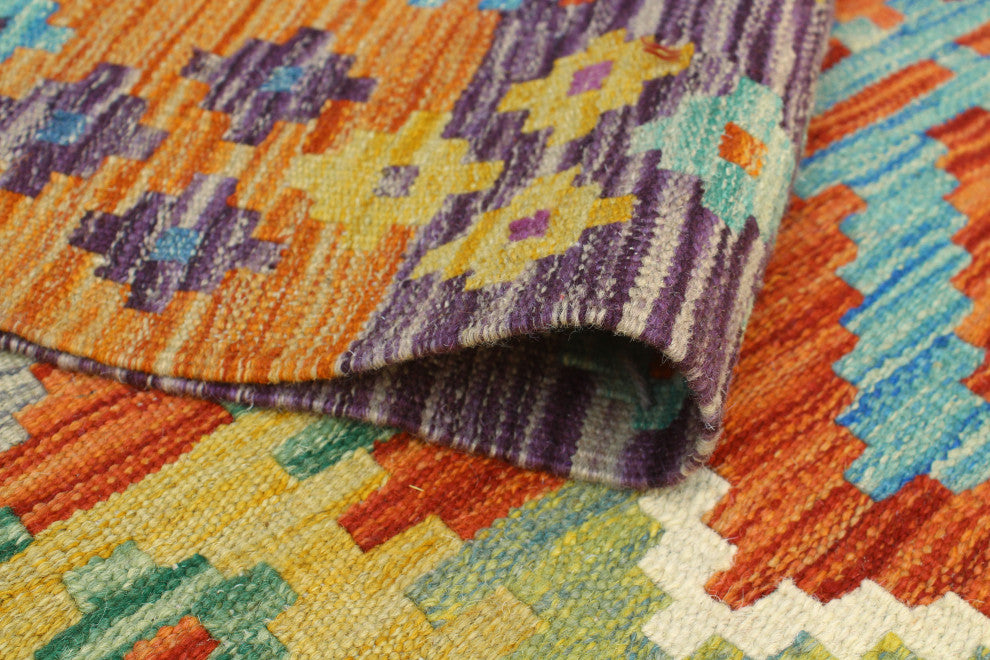 Flatweave Tawil Red/Light Green Rug, 4'10x6'2