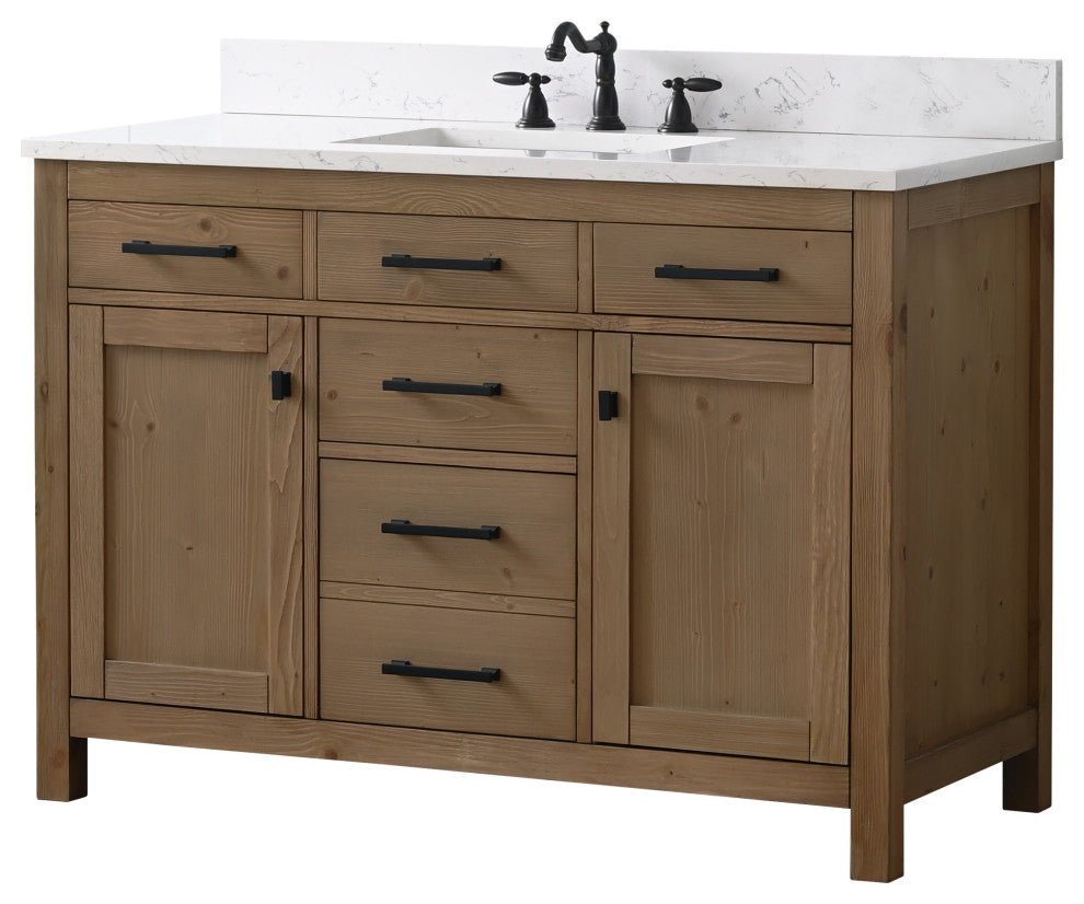 Jasper 48" Bathroom Vanity, Textured Natural, Ariston White Engineered Stone Top