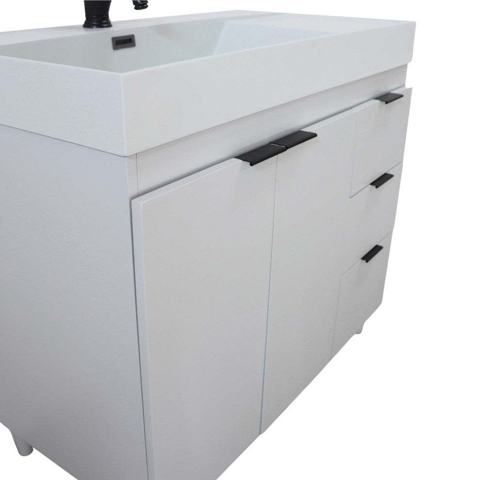 39" Single Sink Vanity, French Gray With Light Gray Composite Granite Top