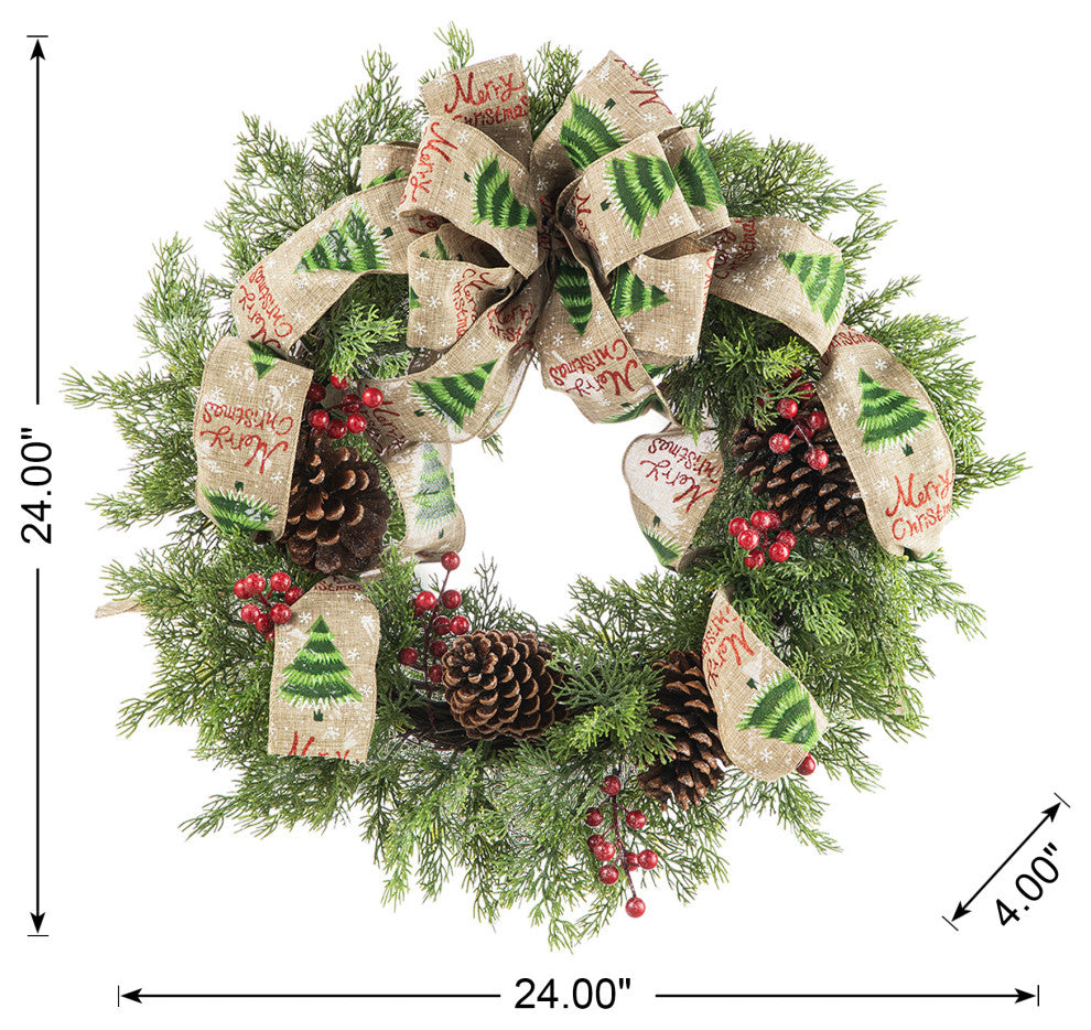 24"D Cypress Leaves Pinecone Wreath