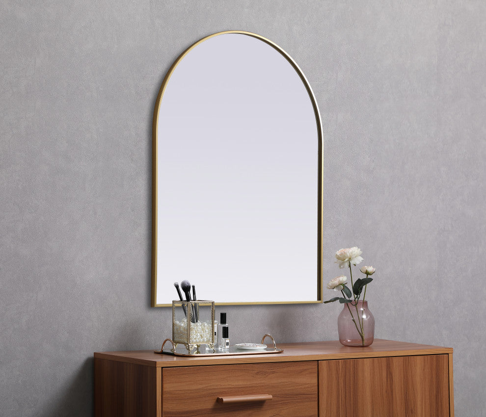 Metal Frame Arch Mirror 33X42 Inch, Brass