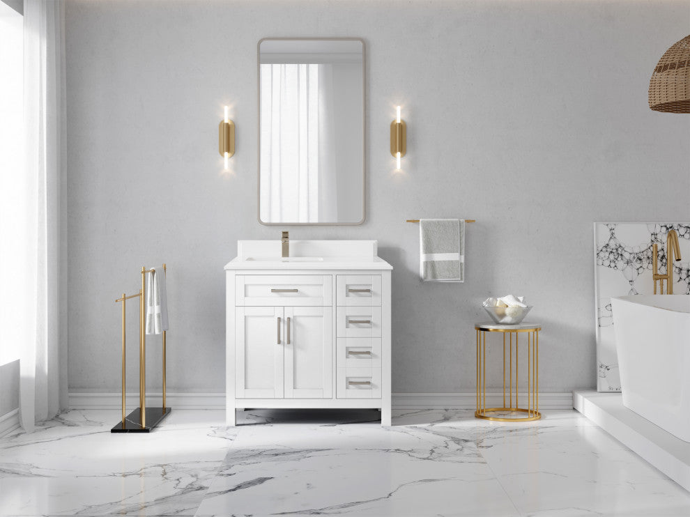 Cambridge 36 Left Offset Bath Vanity in White 1.5" White Quartz