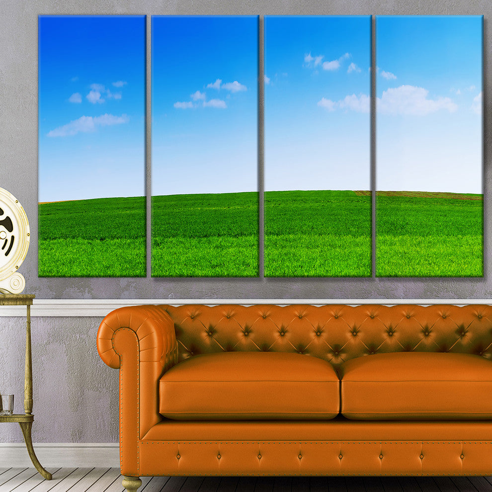 Green Meadow Panorama, Landscape Canvas Art Print, 48"x28", 4 Panels